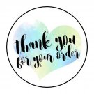 30 1.5" Thank You Heart Blue Rainbow Watercolor Favor Labels Round Stickers