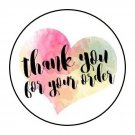 30 1.5" Thank You Heart Pink Rainbow Watercolor Favor Labels Round Stickers