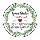 30 1.5" Christmas Wreath Thank You Order Envelope Seals Labels Stickers