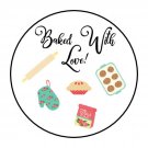 30 1.5" Thank You Baked With Love Baking Cookies Favor Labels Round Stickers