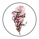 30 1.5" Thank You Boho Feather Favor Labels Round Stickers