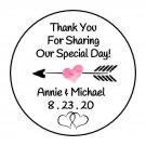 30 Thank You Wedding Pesonalized 1.5 Inch Labels Round Stickers