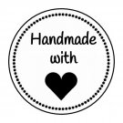 30 Thank You Handmade With Love Black Heart 1.5 Inch Labels Round Stickers