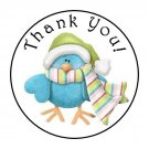 Thank You Winter Bird Favor Labels Round Stickers 2 Sizes Available 1.2" & 1.5"