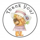 Thank You Little Girl Favor Labels Round Stickers 2 Sizes Available 1.2" & 1.5"
