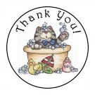 30 1.5" Thank You Cat Bubble Bath Favor Labels Round Stickers