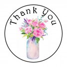 30 Thank You Flowers Mason Jar Favor 1.5 Inch Labels Round Stickers