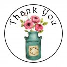 30 Thank You Flowers Vase Favor 1.5 Inch Labels Round Stickers