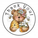30 Thank You Bear Bee Flowers Favor 1.5 Inch Labels Round Stickers