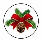 48 Christmas Pine Cone Bow Envelope Seals Labels Stickers 1.2" Round