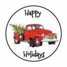 48 Christmas Truck Tree Envelope Seals Labels Stickers 1.2" Round