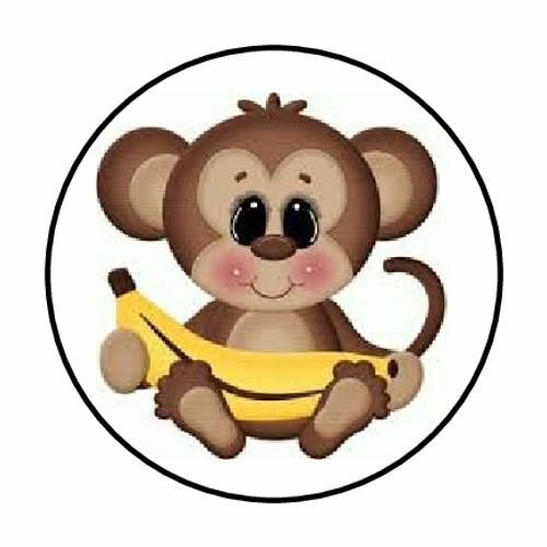 48 Cute Monkey Envelope Seals Labels Stickers 1.2" Round