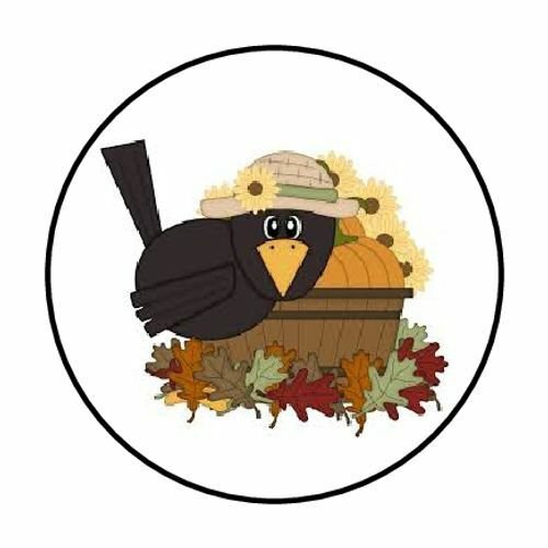 48 Fall Crow Flowers Envelope Seals Labels Stickers 1.2" Round