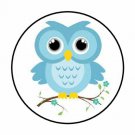 48 Cute Blue Owl Envelope Seals Labels Stickers 1.2" Round