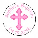 24 Personalized Hot Pink Cross Baptism Favor Labels Round Stickers 1.67"