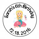 24 Personalized Mermaid Birthday Favor Labels Round Stickers 1.67"