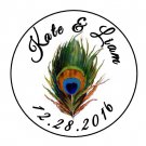 24 Personalized Wedding Peacock Favor Labels Round Stickers 1.67"