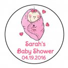 24 Personalized Cute Pink Girl Baby Shower Favor Labels Round Stickers 1.67"