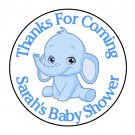 24 Personalized Blue Elephant Baby Shower Party Favor Labels Stickers 1.67"