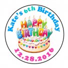 24 Personalized Happy Birthday Cake Favor Labels Round Stickers 1.67"