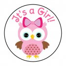24 Its A Girl Pink Owl Shower Favor Labels Round Stickers 1.67 "