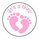 24 Its A Girl Pink Feet Shower Favor Labels Round Stickers 1.67 "