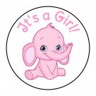 24 Its A Girl Pink Elephant Shower Favor Labels Round Stickers 1.67 "