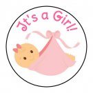 24 Its A Girl Pink Blanket Shower Favor Labels Round Stickers 1.67 "