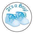 24 Its A Boy Baby Blue Shoes Shower Favor Labels Round Stickers 1.67 "