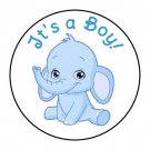24 Its A Boy Baby Blue Elephant Shower Favor Labels Round Stickers 1.67 "