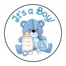 24 Its A Boy Baby Blue Bear Shower Favor Labels Round Stickers 1.67 "