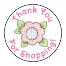 24 Pink Flower Thank You For Shopping Favor Labels Round Stickers 1.67 "