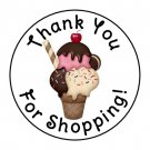 24 Ice Cream Thank You For Shopping Favor Labels Round Stickers 1.67"