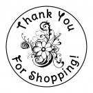 24 Black Flower Thank You For Shopping Favor Labels Round Stickers 1.67"