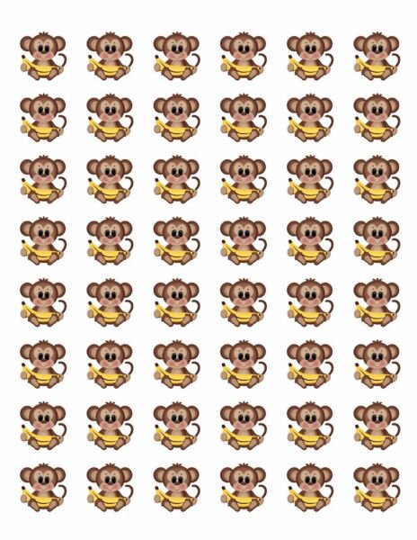 48 Baby Monkey Envelope Seals Labels Stickers 1.2" Round