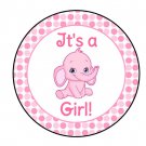 24 It'S A Girl Pink Elephant Baby Shower Party Favor Labels Stickers 1.67"