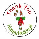 24 Personalized Candy Cane Thank You Christmas Labels Round Stickers 1.67"