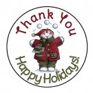24 Personalized Thank You Holiday Snowball Snowman Labels Round Stickers 1.67"