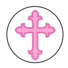 48 Pink Baptism Cross Envelope Seals Labels Stickers 1.2" Round