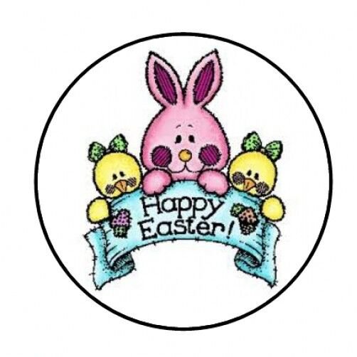 48 Happy Easter Bunny Cute Chicks Envelope Seals Labels Stickers 1.2" Round