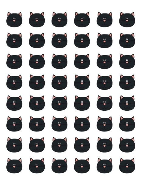 48 Black Cat Face Envelope Seals Labels Stickers 1.2" Round