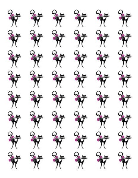 48 Black Cat Pink Bow Envelope Seals Labels Stickers 1.2" Round