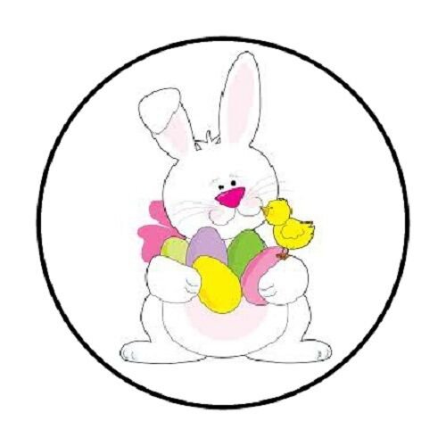 48 Easter Bunny Eggs Chick Envelope Seals Labels Stickers 1.2" Round