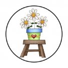 48 Country Flower Pot Daisies Envelope Seals Labels Stickers 1.2" Round