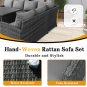7 Pcs Patio Dining Set All Weather Conversation Set With 3 Ottomans & Cushions, Gray
