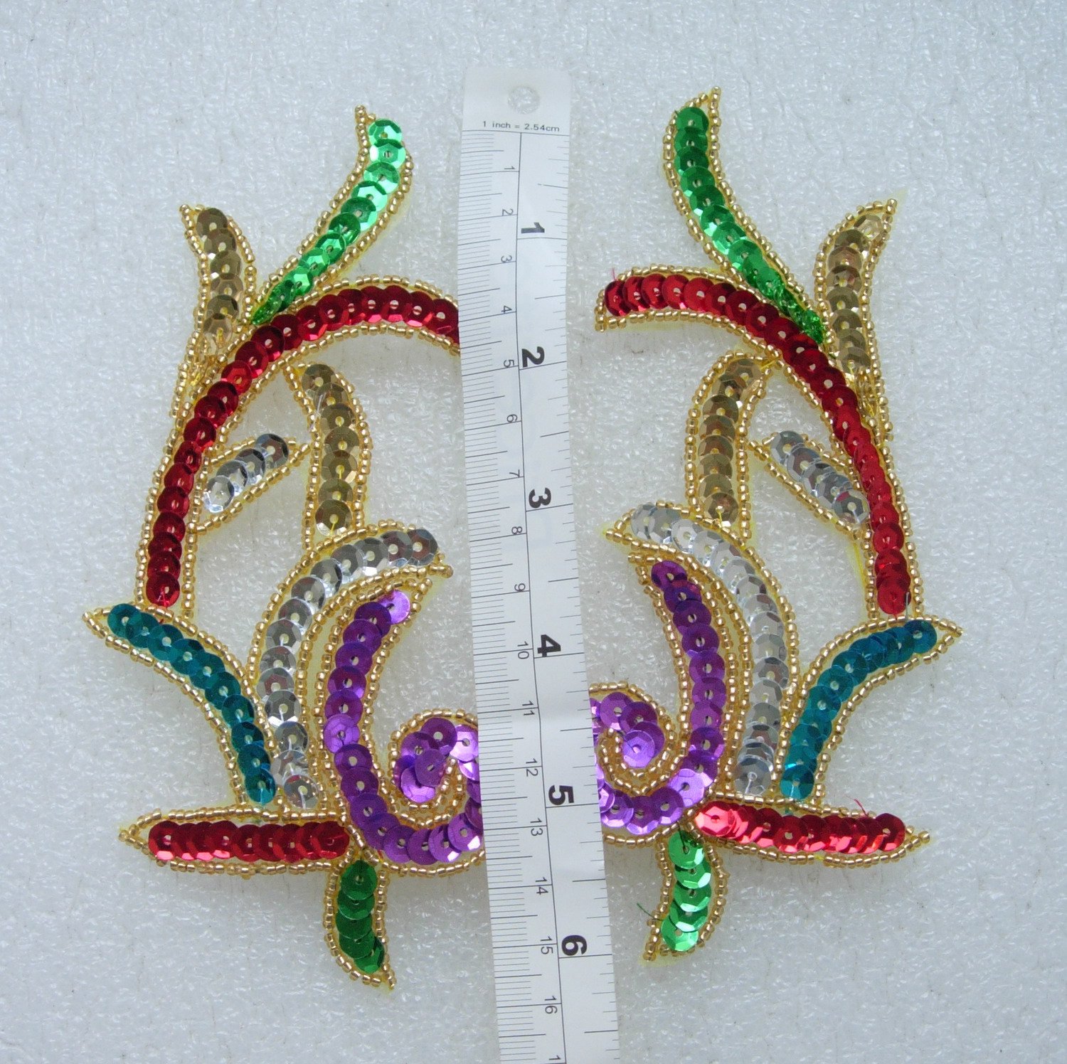 LR09 Left & Right Sequin Bead Applique Multicolor