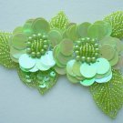 FW71 Twin Layer Flower Sequin Bead Applique Motif Green Iris