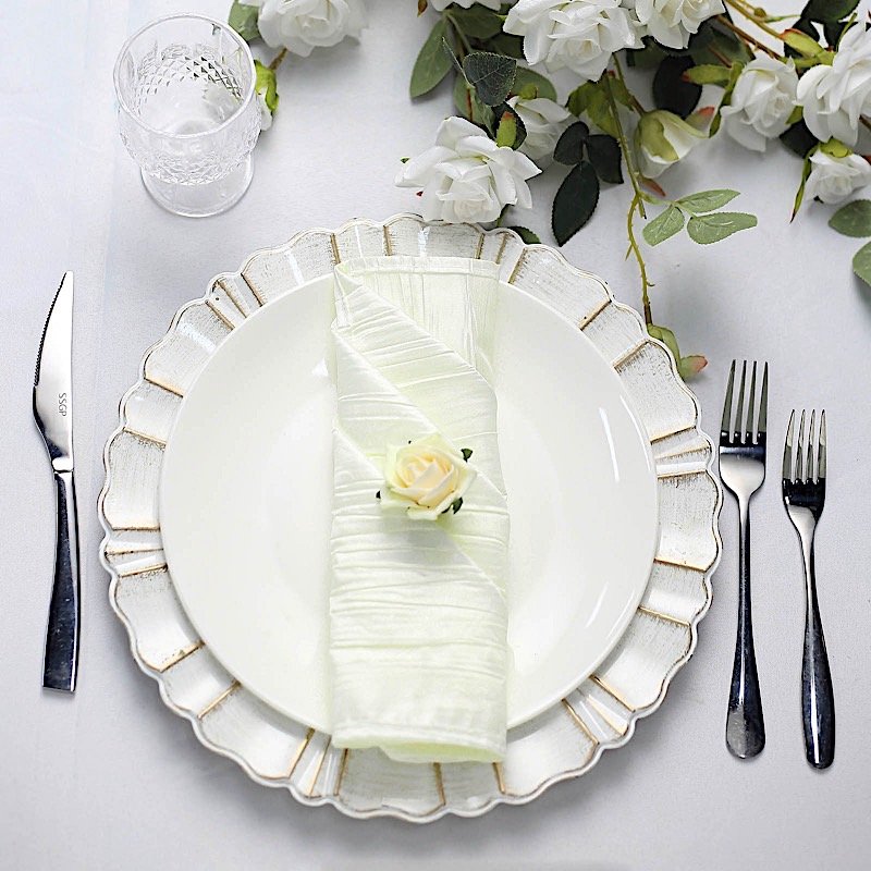 5 Ivory Accordion Crinkle Taffeta Dinner Napkins Wedding Party