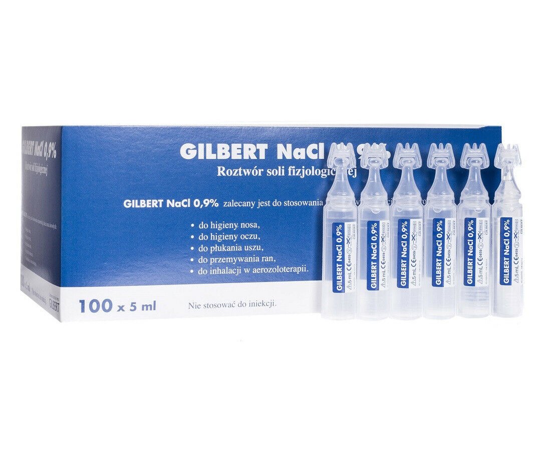 GILBERT 100x 5 ml Sterile Saline Solution NaCl 0,9% Nose Inhaler Sol Fizjologiczna