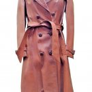 Women's Coat Real Leather Vintage 70's trench Double Chest 44 Ita Unique Luxury